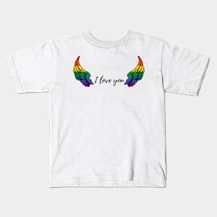 i love you rainbow wings castiel Kids T-Shirt